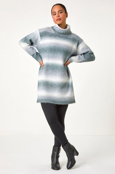 Roman Grey Petite Spacedye Stripe Roll Neck Jumper