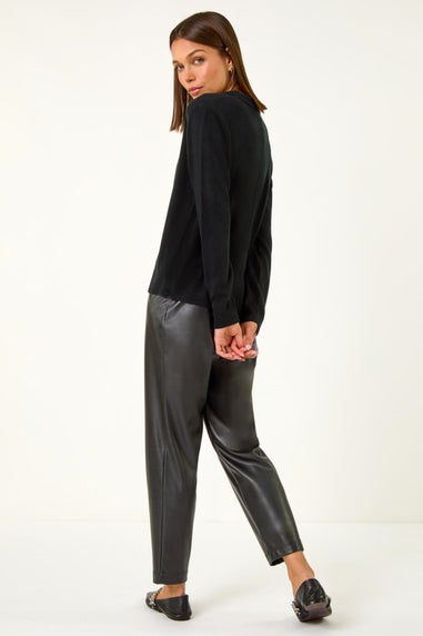 Roman Black Soft Knit Crew Neck Cardigan