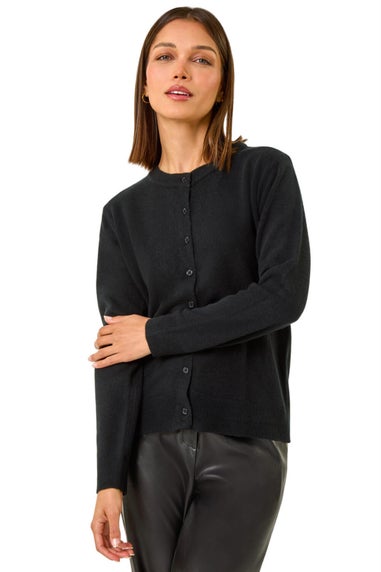 Roman Black Soft Knit Crew Neck Cardigan