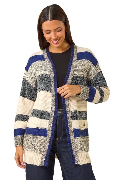 Roman Denim Fluffy Block Knit Cardigan