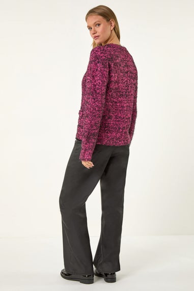 Roman Candy Pink Fluffy Knit Button Cardigan
