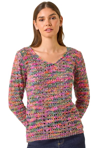 Roman Purple V-Neck Open Knit Jumper