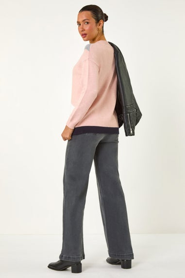 Roman Pink Colour Block Knitted Jumper