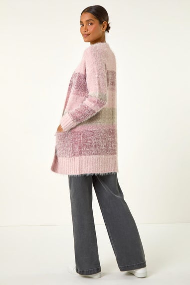 Roman Pale Pink Fluffy Stripe Pocket Cardigan