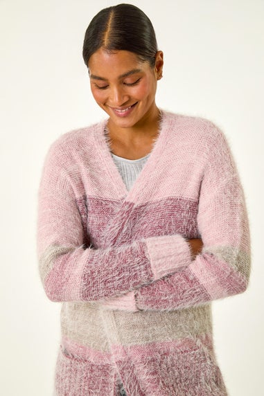 Roman Pale Pink Fluffy Stripe Pocket Cardigan