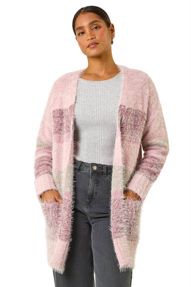 Roman Pale Pink Fluffy Stripe Pocket Cardigan