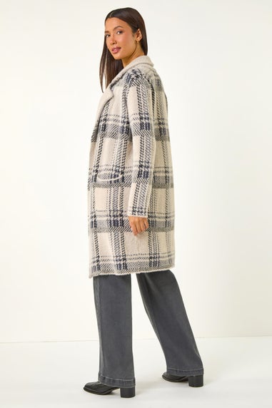 Roman Grey Patchwork Check Collar Pocket Cardigan