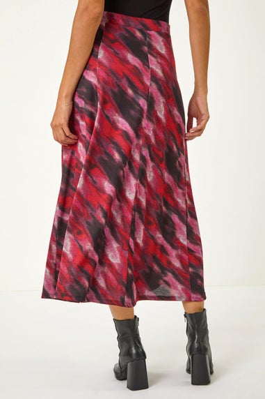 Roman Red Abstract Print Midi Skirt