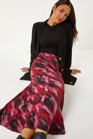Roman Red Abstract Print Midi Skirt