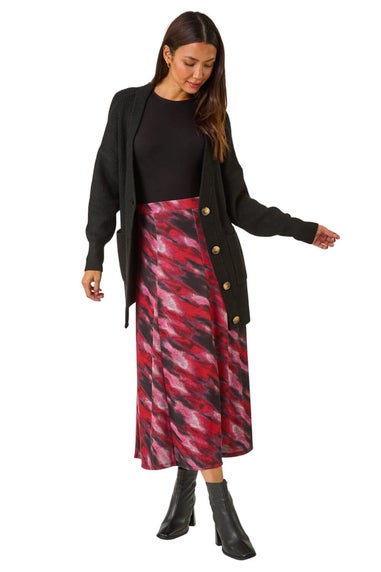 Roman Red Abstract Print Midi Skirt