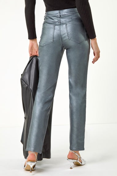 Roman Pewter Metallic Coated Mom Style Jeans