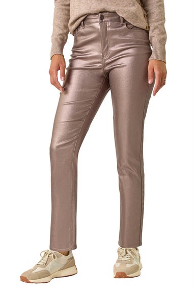 Roman Bronze Metallic Coated Mom Style Jeans