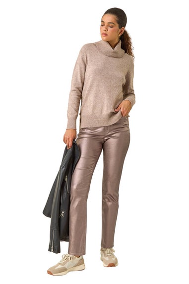 Roman Bronze Metallic Coated Mom Style Jeans