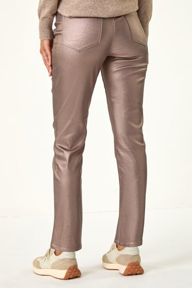 Roman Bronze Metallic Coated Mom Style Jeans