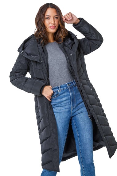 Roman Black Hooded Quilted Coat