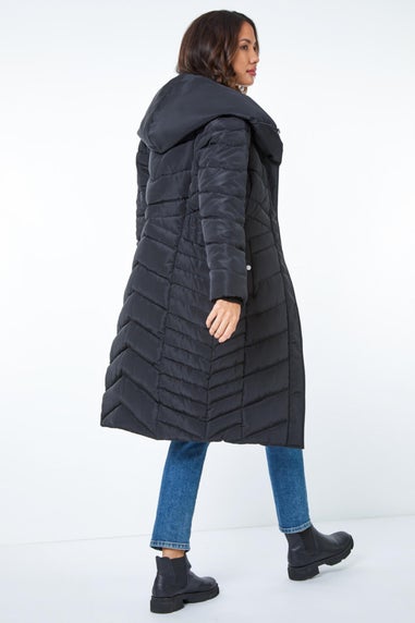 Roman Black Hooded Quilted Coat