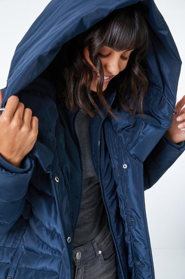 Roman Midnight Blue Hooded Quilted Coat