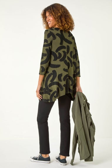 Roman Khaki Brush Print Hanky Hem Top