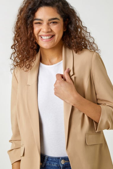 Roman Natural Ruched 3/4 Sleeve  Stretch Blazer Jacket