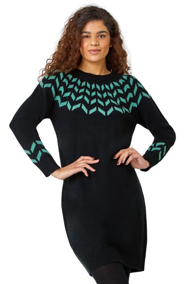 Roman Green Chevron Print Jumper Dress
