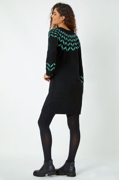 Roman Green Chevron Print Jumper Dress