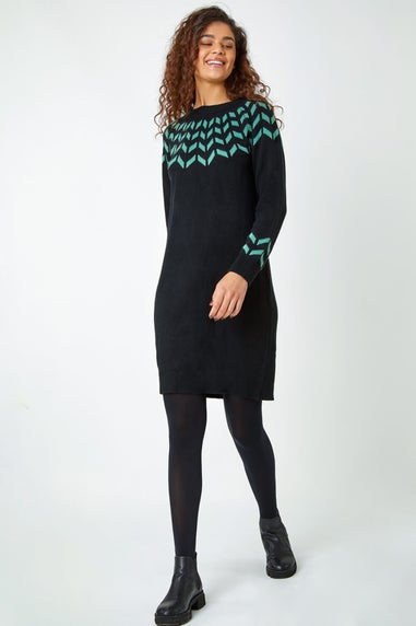 Roman Green Chevron Print Jumper Dress
