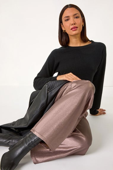 Roman Bronze Metallic Coated Wide Leg Cropped Trouser