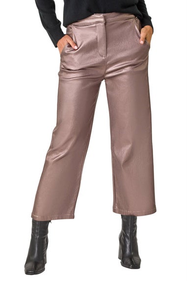 Roman Bronze Metallic Coated Wide Leg Cropped Trouser