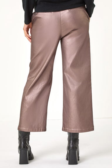 Roman Bronze Metallic Coated Wide Leg Cropped Trouser