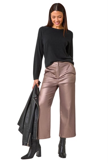 Roman Bronze Metallic Coated Wide Leg Cropped Trouser