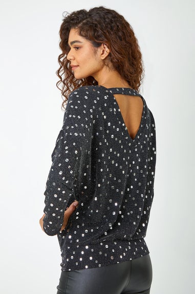 Roman Silver Sequin Detail Blouson Stretch Top