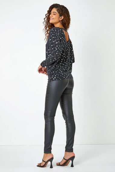 Roman Silver Sequin Detail Blouson Stretch Top