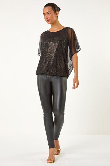 Roman Gold Sparkle Mesh Stretch Overlay Top