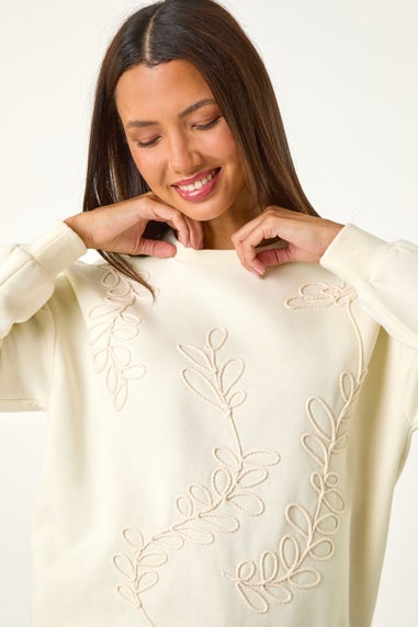 Roman Ivory Floral Embroidered Sweatshirt