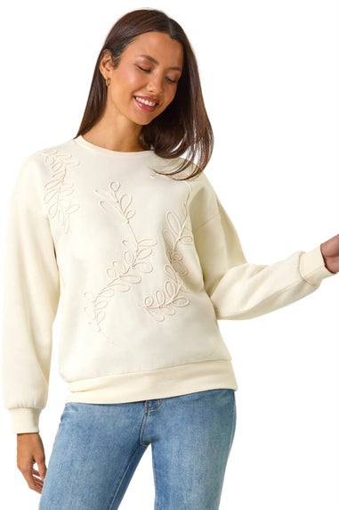 Roman Ivory Floral Embroidered Sweatshirt