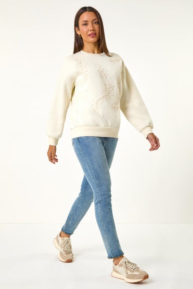 Roman Ivory Floral Embroidered Sweatshirt