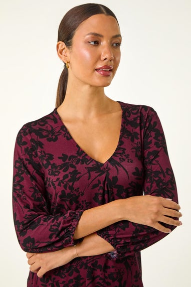 Roman Burgundy Floral Pleat Front Top