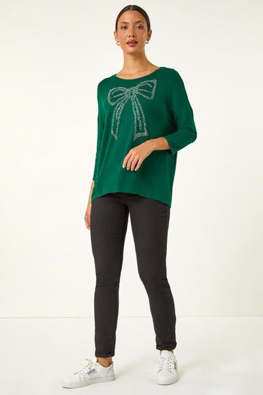 Roman Forest Green Hotfix Embellished Bow Top