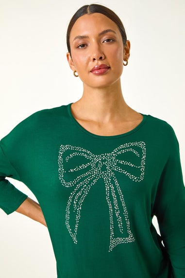 Roman Forest Green Hotfix Embellished Bow Top