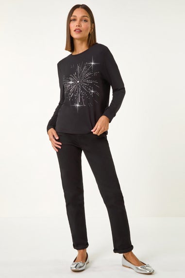 Roman Black Foil Star Print Long Sleeve Top