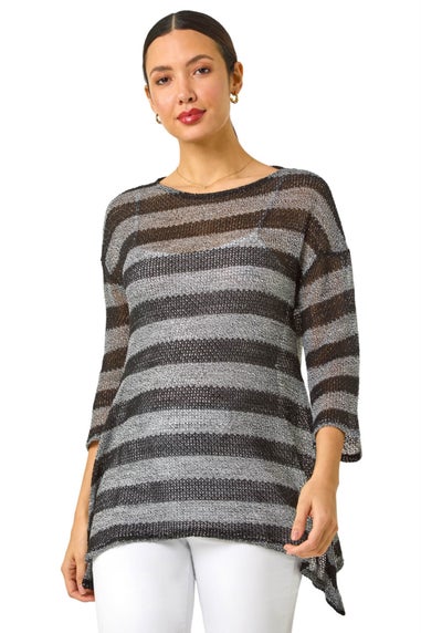 Roman Grey Metallic Stripe Knit Top