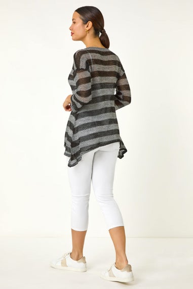 Roman Grey Metallic Stripe Knit Top