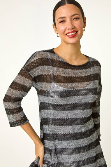 Roman Grey Metallic Stripe Knit Top