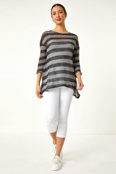 Roman Grey Metallic Stripe Knit Top