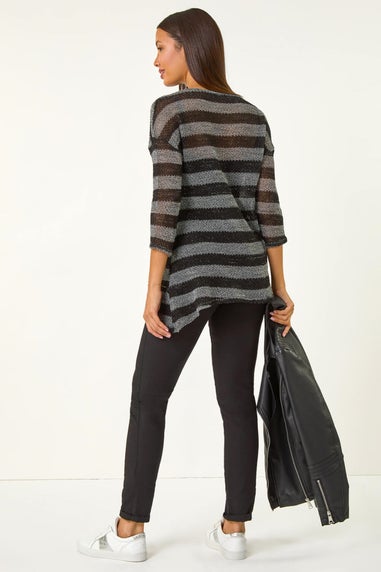 Roman Grey Metallic Stripe Knit Top