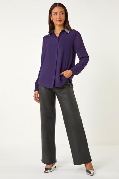 Roman Purple Sequin Collared Shirt