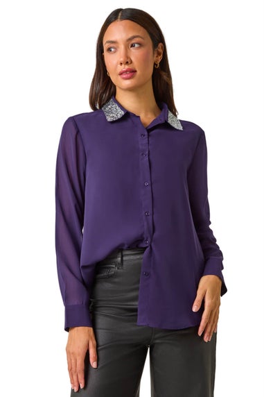 Roman Purple Sequin Collared Shirt