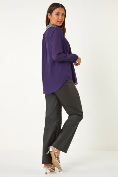 Roman Purple Sequin Collared Shirt