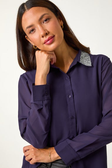 Roman Purple Sequin Collared Shirt