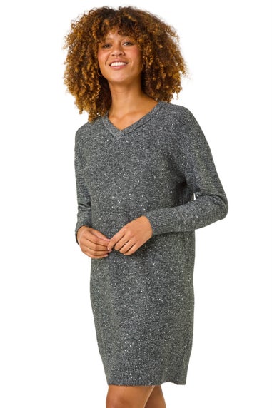 Roman Dark Grey Sequin Detail Stretch Jumper Dress